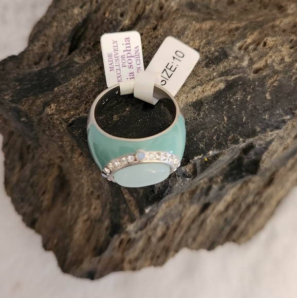 NWT Lia Sophia "Minted" Turquoise Glass & Cut Crystal Ring - Picture 4 of 4